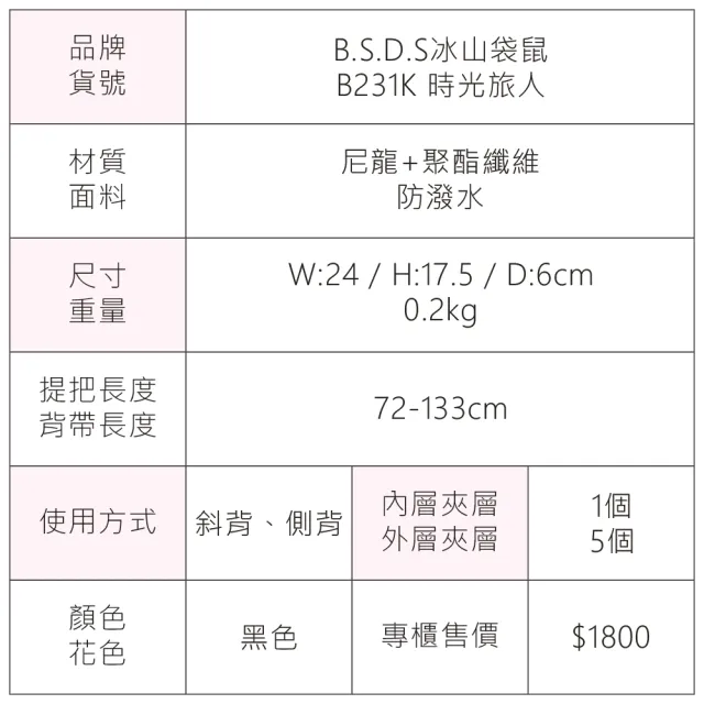 【冰山袋鼠】時光旅人 - 知性輕巧斜背小包 - 黑色(B231K)