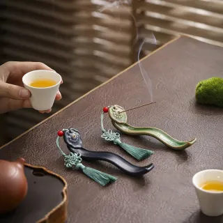 【A&R】招財開運如意陶瓷線香香座附中國結流蘇繩 三色任選(祈福 拜拜 淨化除穢 臥室用香 禮佛 香薰爐)