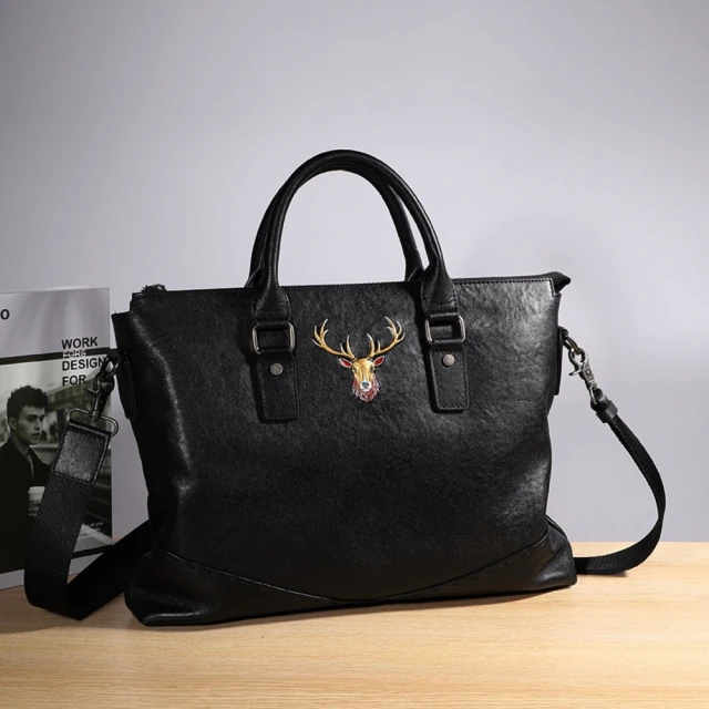 LONGCHAMP BOXFORD系列壓印皮標帆布兩用公事包