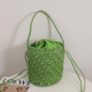【巴黎精品】現貨+預購 草編包手提包渡假風單肩側揹包大容量流蘇編織包(水桶包女包包3色a1hb59)