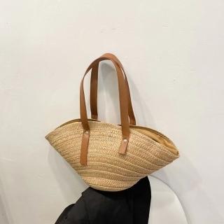 【巴黎精品】現貨+預購 草編包手提包渡假風單肩側揹包大容量流蘇編織包(扇形貝殼包女包包2色a1hb14)