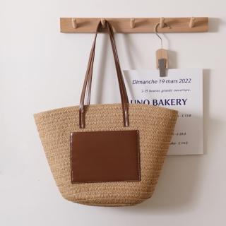 【巴黎精品】現貨+預購 草編包手提藤編包(單肩大容量皮革裝飾女包包2色a1hb73)
