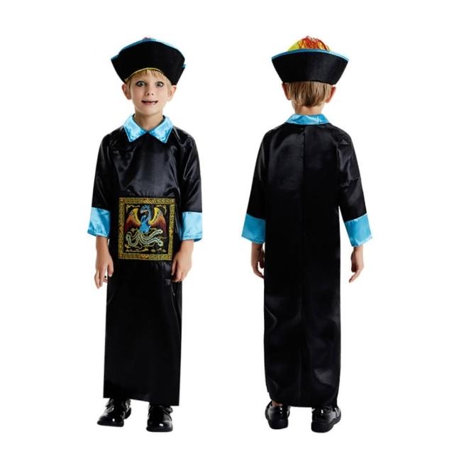 【橘魔法】殭屍服 帽子+黑色刺繡開岔長袍(萬聖節角色扮演 男童 長袍 連身衣 童裝  cosplay)