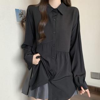 【麗質達人】8654拼接長版上衣-二色LY(M-4XL)