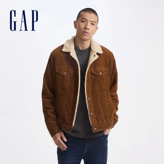 GAP 男裝 刷毛翻領外套-棕色(613690)