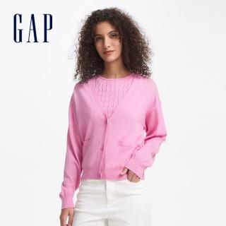 【GAP】女裝 V領針織外套-粉色(638254)