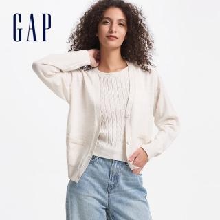 【GAP】女裝 V領針織外套-米白色(638254)