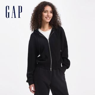 【GAP】女裝 Logo刺繡連帽外套-黑色(638410)