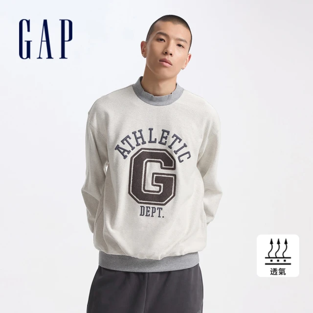 GAP 男裝 Logo刷毛圓領大學T 碳素軟磨系列-海軍藍(