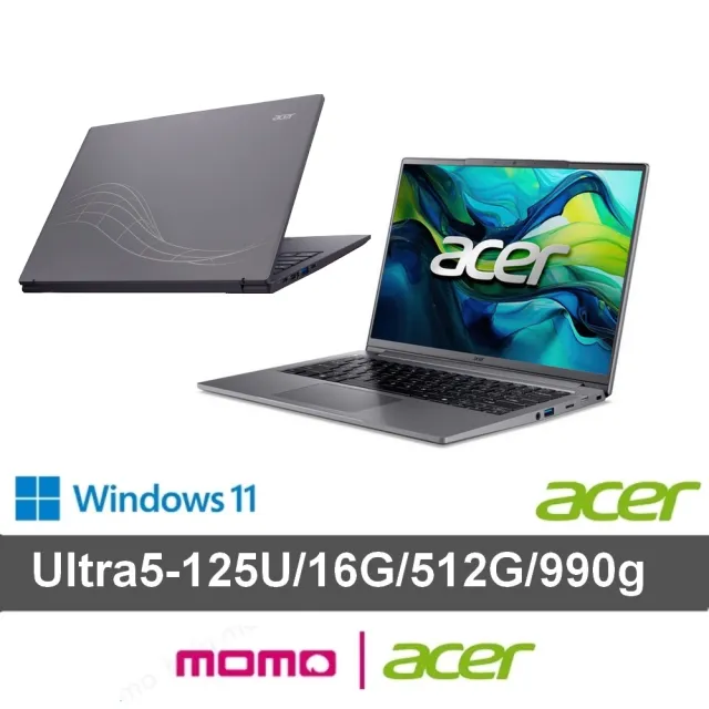 【Acer 宏碁】14吋Ultra 5 990g 輕薄AI筆電(Swift Lite/SFL14-52M-531X/Ultra 5-125U/16G/512G/W11)