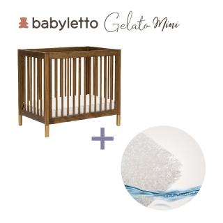 【babyletto】Gelato Mini 四合一迷你成長型嬰兒床(+水洗絲床墊超值組合-核桃木/金腳)