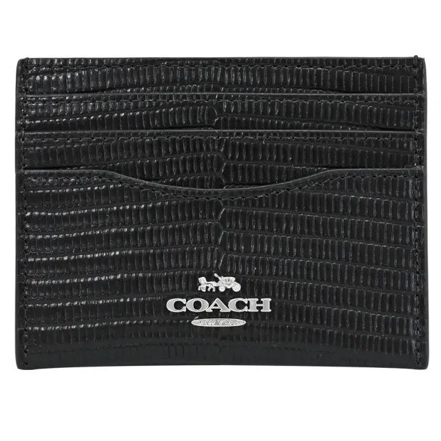 【COACH】簡約LOGO蜥蜴壓紋信用卡證件名片隨身卡夾(黑)