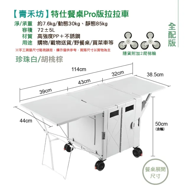 【青禾坊】特仕餐桌Pro版拉拉車-全配款(折疊購物車/手推車/露營車/爬梯車)