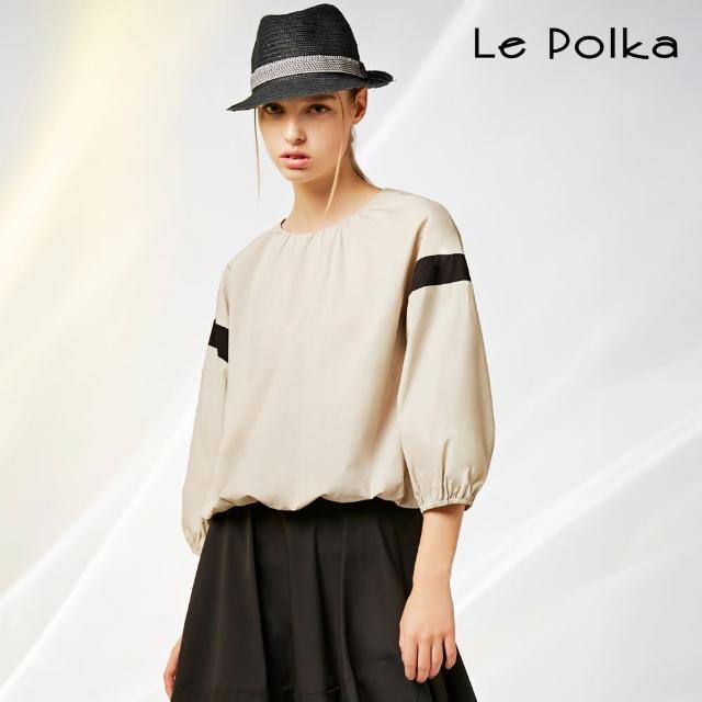 【Le Polka】設計款撞色拼接棉質上衣-女