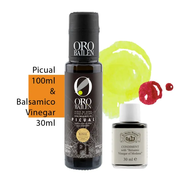 【Oro Bailen 皇嘉】皇家油醋組x1入(Picual100ml+三年巴薩米克醋30ml)