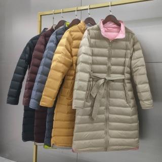 【巴黎精品】現貨+預購 真羽絨90%鴨絨輕羽絨外套羽絨衣夾克(保暖長款過膝繫帶收腰女外套5色a1hd13)