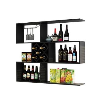 【E-home家居】懸掛式酒架 壁掛式酒架 酒架 100公分(安全穩固 分類收納 加厚板材 金屬杯架 預購15天)