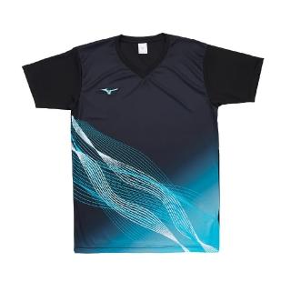 【MIZUNO 美津濃】短袖上衣 男款 女款 運動 排球 藍 V2TABG1709