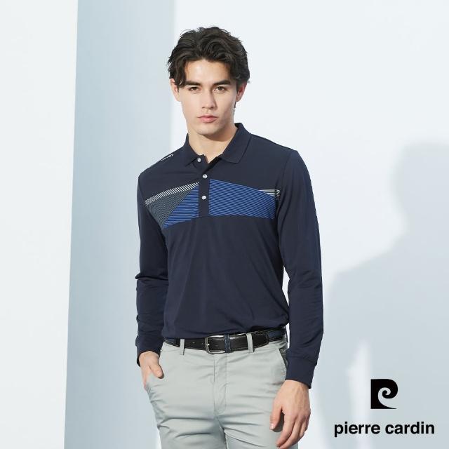 【pierre cardin 皮爾卡登】男款 吸濕排汗胸前印花長袖polo衫-丈青色(3225201-38)