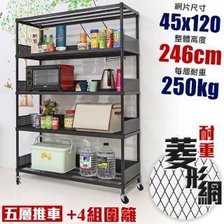 【居家cheaper】高荷重 圍籬款45X120X246CM菱形網五層推車(層板平均每層荷重250公斤不含輪)
