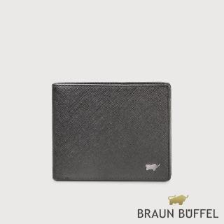 【BRAUN BUFFEL 德國小金牛】台灣總代理 尚恩A 12卡中間翻透明窗短夾-黑色(BF354-317-BK)