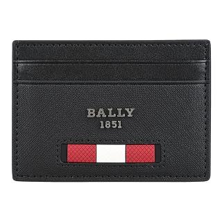 【BALLY】BALLY Bhar銀字金屬LOGO紅白條紋再生牛皮卡片夾(黑)