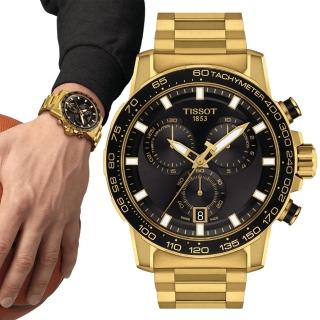 【TISSOT 天梭 官方授權】黑金時尚 三眼計時腕錶 母親節 禮物 推薦(T1256173305101)