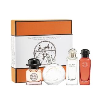 【Hermes 愛馬仕】小香禮盒四入組 7.5mlx4(絲巾/橘採星光/緋紅火參/尼羅河花園.國際航空版)