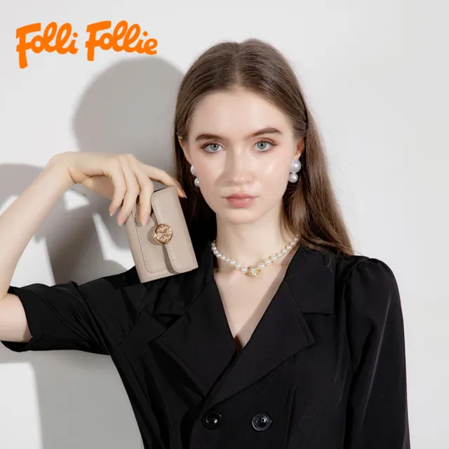 【Folli Follie】雙11 真皮包包  芙麗芙麗 FOF-C005 牛皮風琴卡包 四葉草 磁吸扣