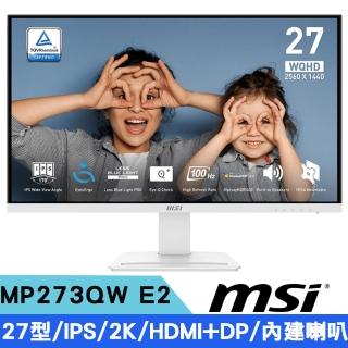 【MSI 微星】PRO MP273QW E2 27型 IPS 2K美型護眼螢幕(100Hz/HDMI+DP/喇叭)