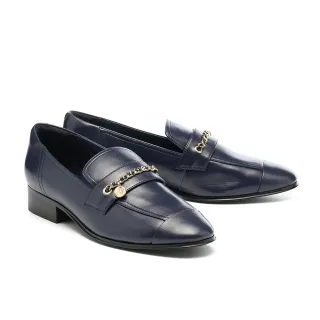 【AS 集團】復古時尚LOGO穿鍊羊油皮樂福低跟鞋(藍)