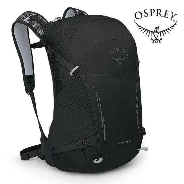 【Osprey】Hikelite 26 輕量網架背包 黑色(健行背包 運動後背包 多功能背包)