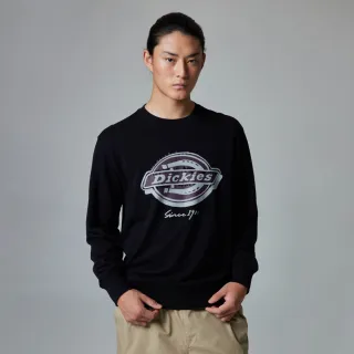 【Dickies】男款黑色胸前大尺寸品牌Logo圖案印花大學T｜DK0A87E8BLK