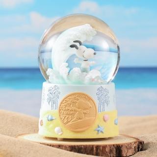 【JARLL 讚爾藝術】Snoopy史努比 衝浪水晶球音樂盒(生日禮物 情人禮物)