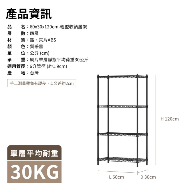 【KIWISH】MIT輕型四層置物架60x30x120cm(鐵架/收納架/層架/鐵力士架/置物架/電鍍鉻架/波浪架/貨架)