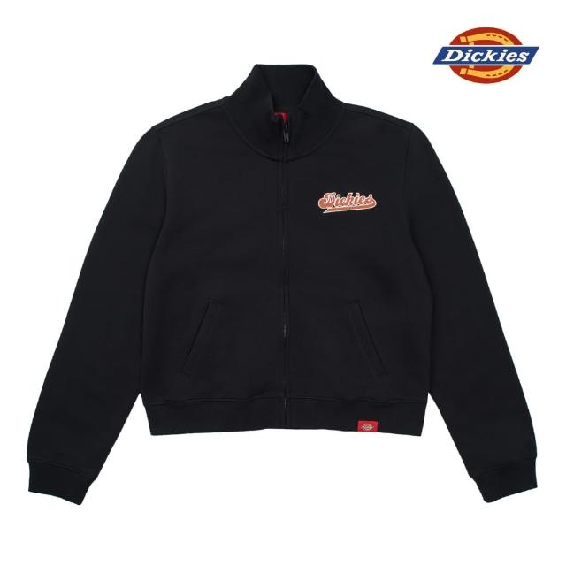 【Dickies】女款黑色羅紋立領胸前品牌刺繡Logo短版外套｜DK0A87DQBLK