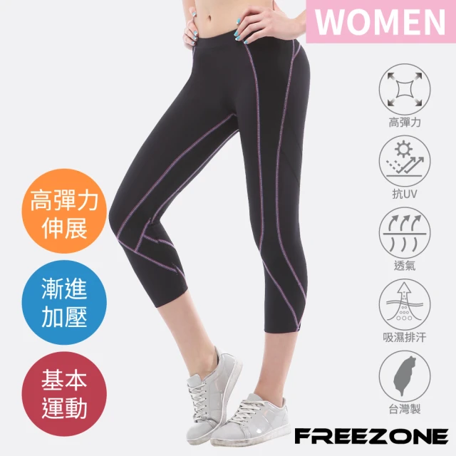 FREEZONE 現貨 機能運動壓力壓縮七分褲 女款-FZ100型 多彩款(彈力極致/日著瑜珈/慢跑快走登山/健身)