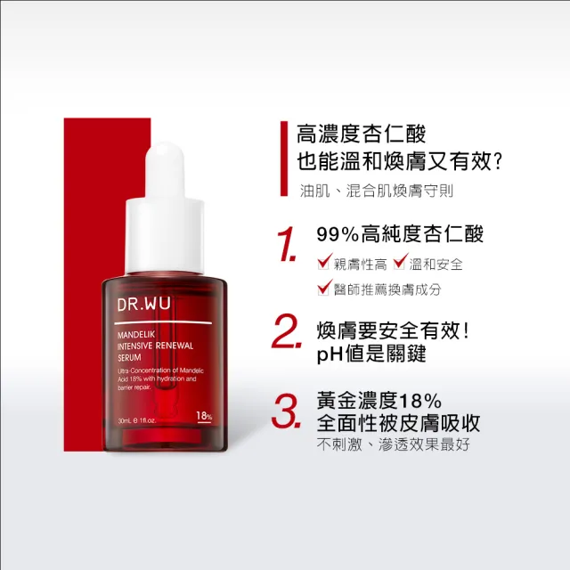 【DR.WU 達爾膚】早C晚杏深層煥白組(超微C精華30ML x2+杏仁酸精華18% 30ML)