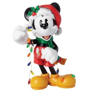 【Enesco】Disney 迪士尼 米奇手拿聖誕燈光塑像居家擺飾