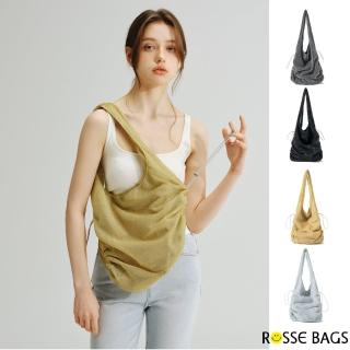 【Rosse Bags】韓版超輕盈閃亮網布面束口托特包 手提包 肩背包(黃色／黑色／灰色／銀色)