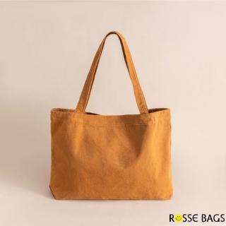 【Rosse Bags】大容量文藝簡約水洗帆布通勤包 托特包 肩背包(黃色)