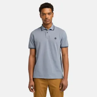 【Timberland 官方旗艦】男款藍灰色休閒短袖POLO衫(A42A5073)