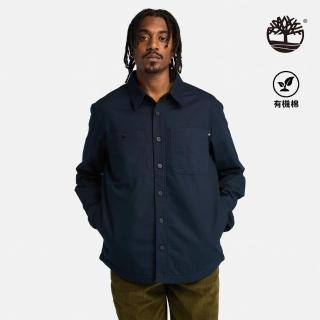 【Timberland 官方旗艦】男款深寶石藍印花抓絨外套(A5MB2433)