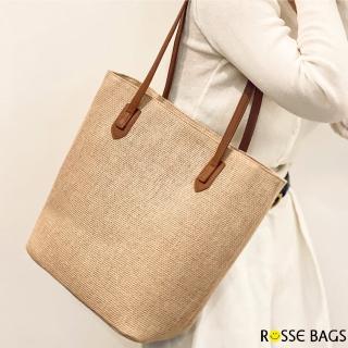 【Rosse Bags】百搭亞麻編織休閒托特包 肩揹包(卡其色)