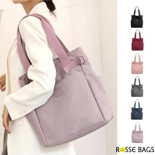 【Rosse Bags】日系簡約防潑水尼龍外出手提包 肩背包(紫色／藍色／灰色／粉色／黑色／紅色)