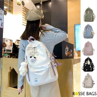 【Rosse Bags】韓版男女款經典休閒風格帆布背包 雙肩包 後背包(米色／粉色／藍色／綠色／黑色)