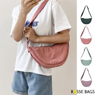 【Rosse Bags】日系尼龍帆布休閒運動風格斜背包 餃子包 肩背包(紫色／水藍色／墨綠色／粉色)