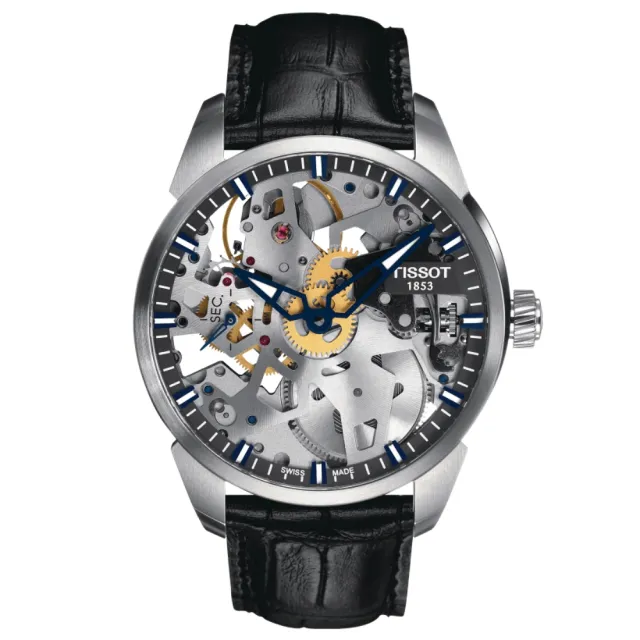 【TISSOT 天梭】鏤空手動上鍊 機械腕錶 父親節 禮物 推薦 (T0704051641100)