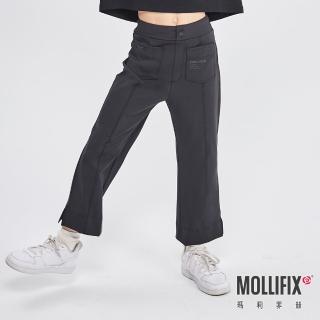 【Mollifix 瑪莉菲絲】側開衩立體摺線百搭靴型褲_KIDS、訓練褲、瑜珈服、Legging(黑)