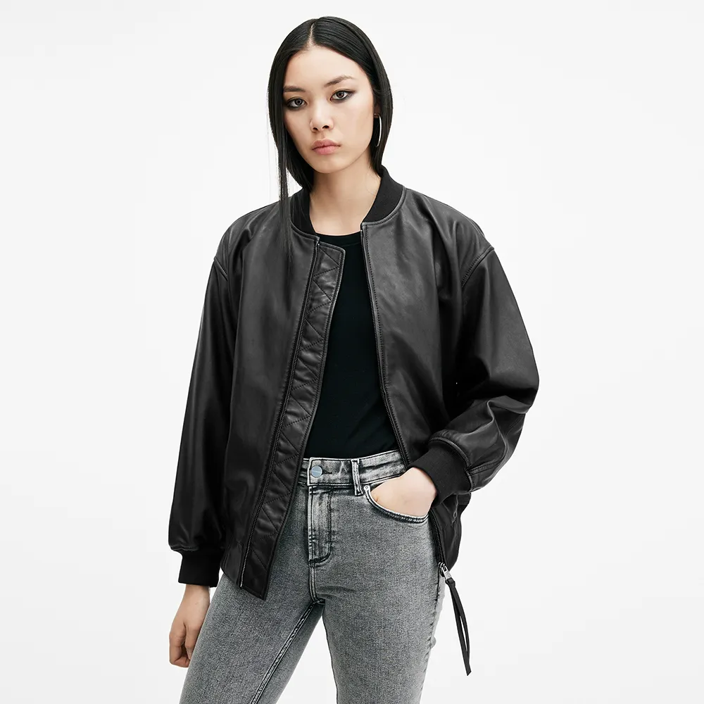 【ALLSAINTS】BELLE  寬鬆羊皮飛行員皮衣外套 W008LB(寬鬆版型)